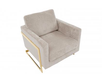 LeisureMod Lincoln Boucle Fabric Accent Armchair Gold Stainless Steel Frame - Gray