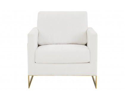 LeisureMod Lincoln Boucle Fabric Accent Armchair Gold Stainless Steel Frame - White