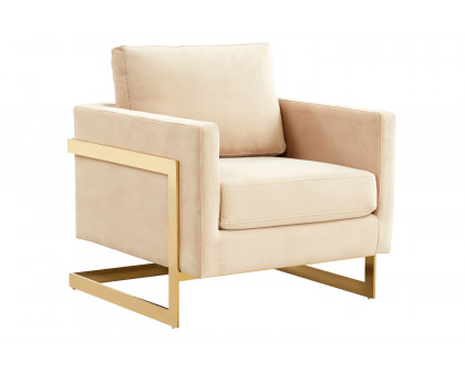 LeisureMod - Lincoln Velvet Accent Armchair with Gold Frame