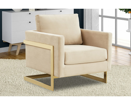 LeisureMod Lincoln Velvet Accent Armchair with Gold Frame - Beige