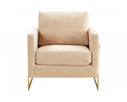 LeisureMod Lincoln Velvet Accent Armchair with Gold Frame - Beige