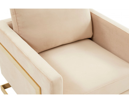 LeisureMod Lincoln Velvet Accent Armchair with Gold Frame - Beige