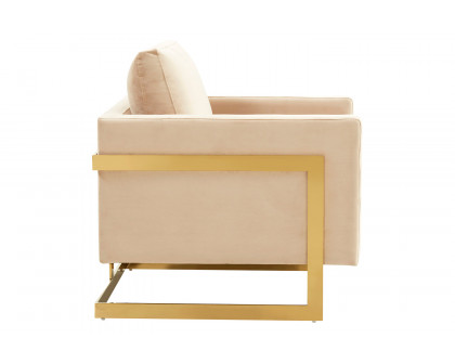 LeisureMod Lincoln Velvet Accent Armchair with Gold Frame - Beige