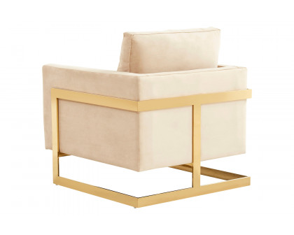 LeisureMod Lincoln Velvet Accent Armchair with Gold Frame - Beige