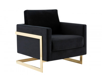 LeisureMod - Lincoln Velvet Accent Armchair with Gold Frame