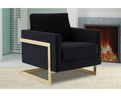 LeisureMod Lincoln Velvet Accent Armchair with Gold Frame - Midnight Black