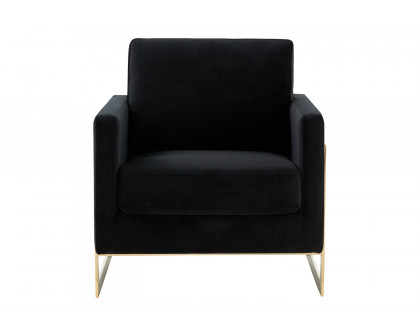 LeisureMod Lincoln Velvet Accent Armchair with Gold Frame - Midnight Black