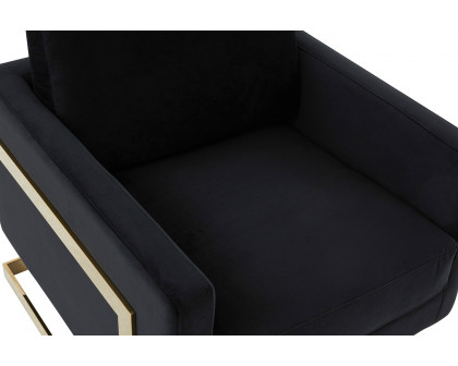 LeisureMod Lincoln Velvet Accent Armchair with Gold Frame - Midnight Black