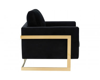 LeisureMod Lincoln Velvet Accent Armchair with Gold Frame - Midnight Black