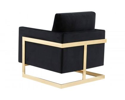 LeisureMod Lincoln Velvet Accent Armchair with Gold Frame - Midnight Black