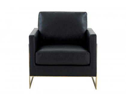 LeisureMod Lincoln Leather Accent Armchair with Gold Frame - Black