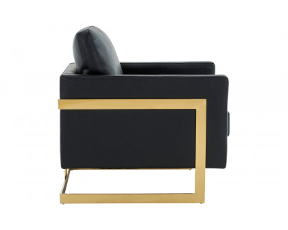 LeisureMod Lincoln Leather Accent Armchair with Gold Frame - Black