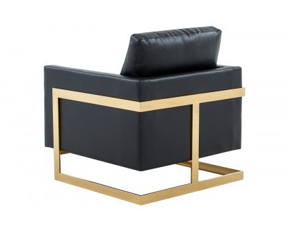 LeisureMod Lincoln Leather Accent Armchair with Gold Frame - Black