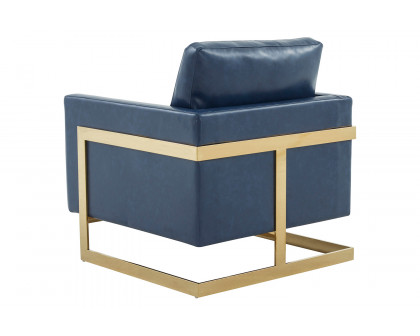 LeisureMod Lincoln Leather Accent Armchair with Gold Frame - Navy Blue