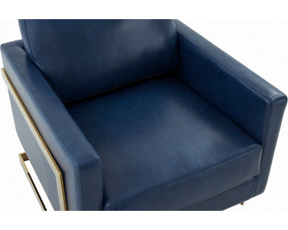 LeisureMod Lincoln Leather Accent Armchair with Gold Frame - Navy Blue