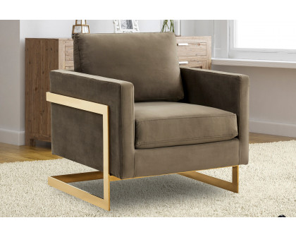 LeisureMod Lincoln Velvet Accent Armchair with Gold Frame - Dark Gray