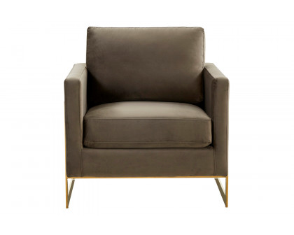 LeisureMod Lincoln Velvet Accent Armchair with Gold Frame - Dark Gray