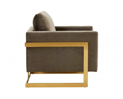 LeisureMod Lincoln Velvet Accent Armchair with Gold Frame - Dark Gray