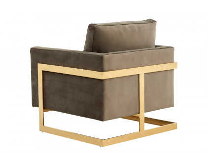 LeisureMod Lincoln Velvet Accent Armchair with Gold Frame - Dark Gray