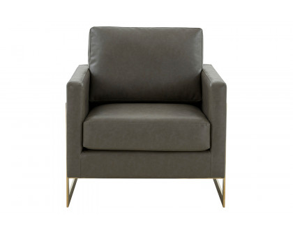 LeisureMod Lincoln Leather Accent Armchair with Gold Frame - Gray