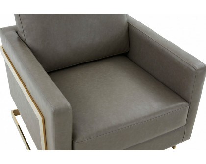 LeisureMod Lincoln Leather Accent Armchair with Gold Frame - Gray