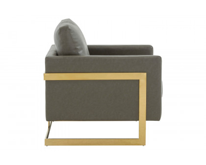 LeisureMod Lincoln Leather Accent Armchair with Gold Frame - Gray