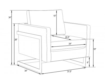 LeisureMod Lincoln Velvet Accent Armchair with Gold Frame - Light Gray