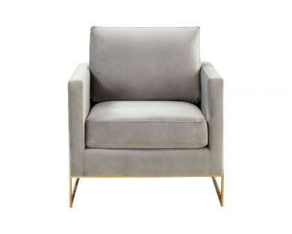 LeisureMod Lincoln Velvet Accent Armchair with Gold Frame - Light Gray