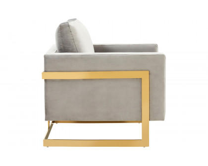 LeisureMod Lincoln Velvet Accent Armchair with Gold Frame - Light Gray