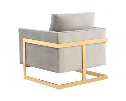 LeisureMod Lincoln Velvet Accent Armchair with Gold Frame - Light Gray