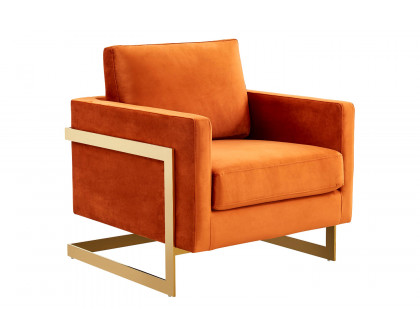 LeisureMod - Lincoln Velvet Accent Armchair with Gold Frame