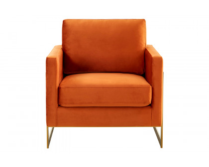 LeisureMod Lincoln Velvet Accent Armchair with Gold Frame - Orange/Marmalade