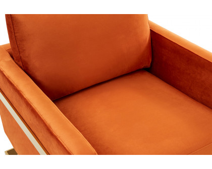 LeisureMod Lincoln Velvet Accent Armchair with Gold Frame - Orange/Marmalade