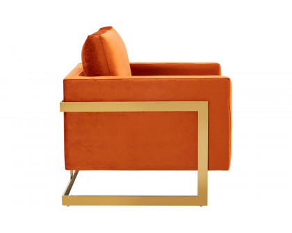 LeisureMod Lincoln Velvet Accent Armchair with Gold Frame - Orange/Marmalade