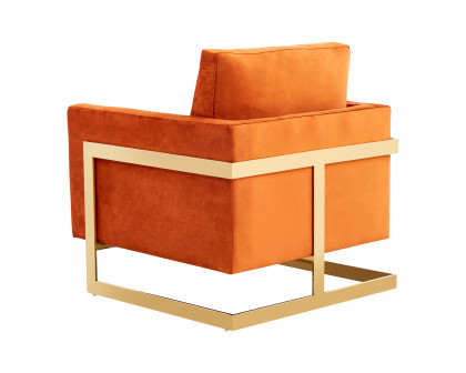 LeisureMod Lincoln Velvet Accent Armchair with Gold Frame - Orange/Marmalade