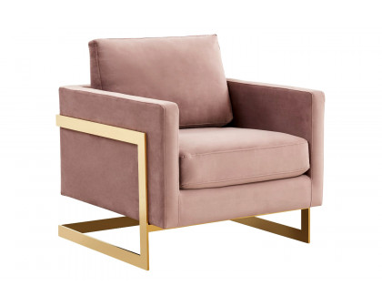 LeisureMod - Lincoln Velvet Accent Armchair with Gold Frame