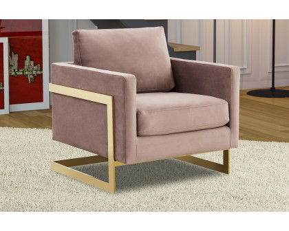 LeisureMod Lincoln Velvet Accent Armchair with Gold Frame - Pink