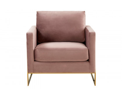 LeisureMod Lincoln Velvet Accent Armchair with Gold Frame - Pink