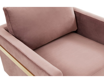 LeisureMod Lincoln Velvet Accent Armchair with Gold Frame - Pink