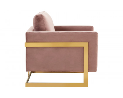 LeisureMod Lincoln Velvet Accent Armchair with Gold Frame - Pink