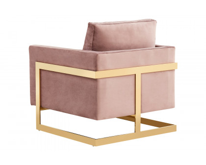 LeisureMod Lincoln Velvet Accent Armchair with Gold Frame - Pink