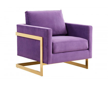 LeisureMod - Lincoln Velvet Accent Armchair with Gold Frame