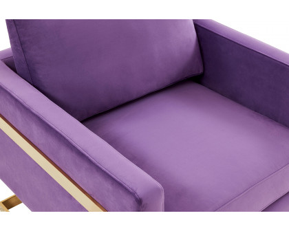 LeisureMod Lincoln Velvet Accent Armchair with Gold Frame - Purple