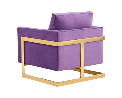 LeisureMod Lincoln Velvet Accent Armchair with Gold Frame - Purple