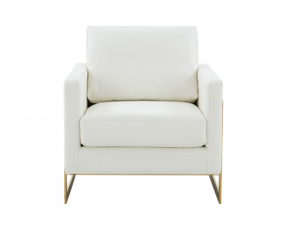 LeisureMod Lincoln Leather Accent Armchair with Gold Frame - White