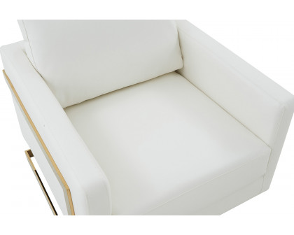 LeisureMod Lincoln Leather Accent Armchair with Gold Frame - White