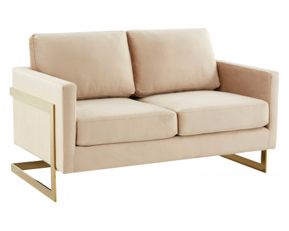 LeisureMod Lincoln Velvet Loveseat with Gold Frame