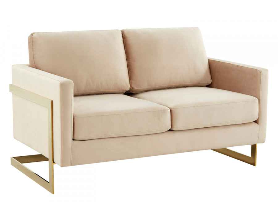 LeisureMod Lincoln Velvet Loveseat with Gold Frame - Beige