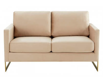 LeisureMod Lincoln Velvet Loveseat with Gold Frame - Beige