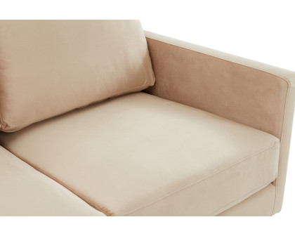 LeisureMod Lincoln Velvet Loveseat with Gold Frame - Beige